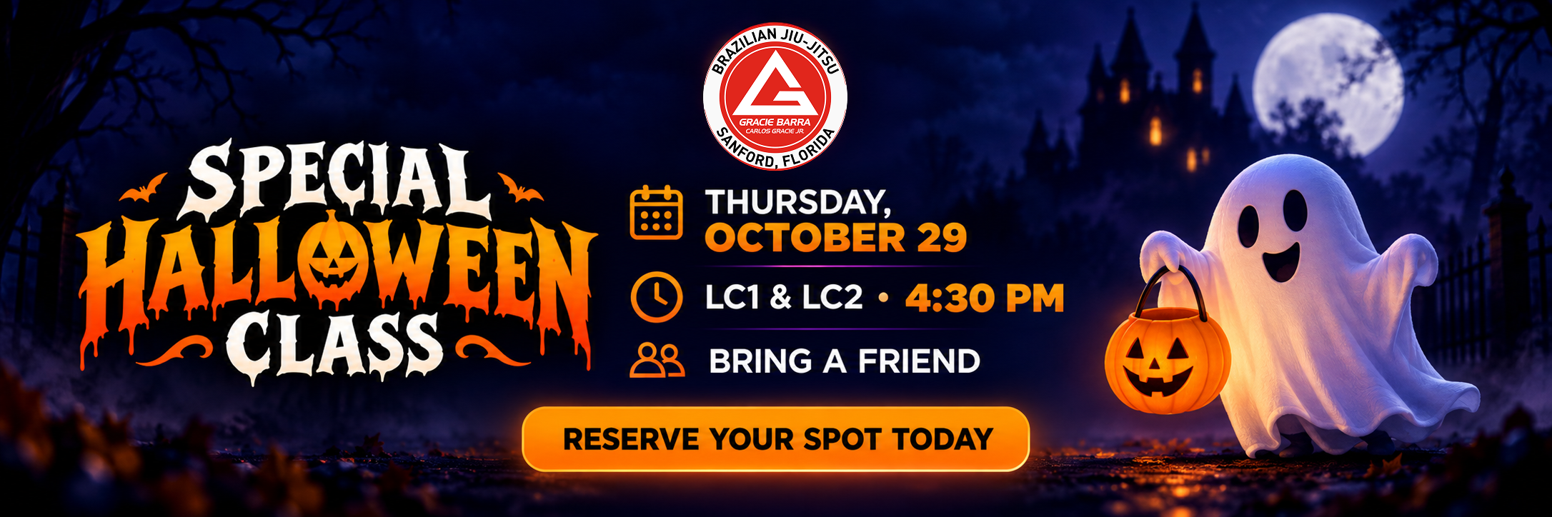 Gracie Barra Sanford Halloween event banner.
